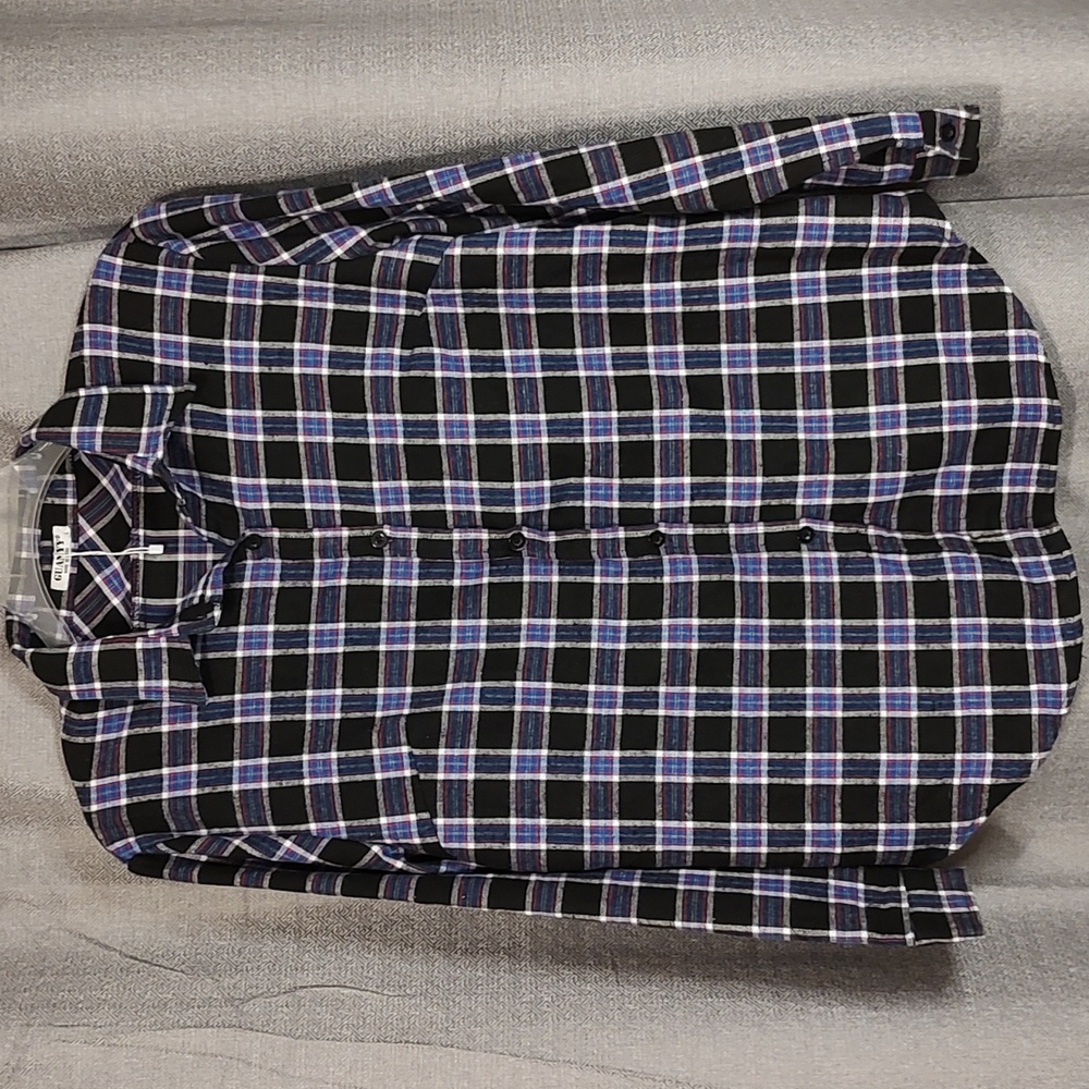 Guanyy Plaid Button Down Boyfriend Flannel Shirt Sz Large